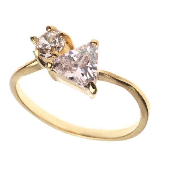 Anel Triangulo e Solitário Swarovski Ouro - C7890008